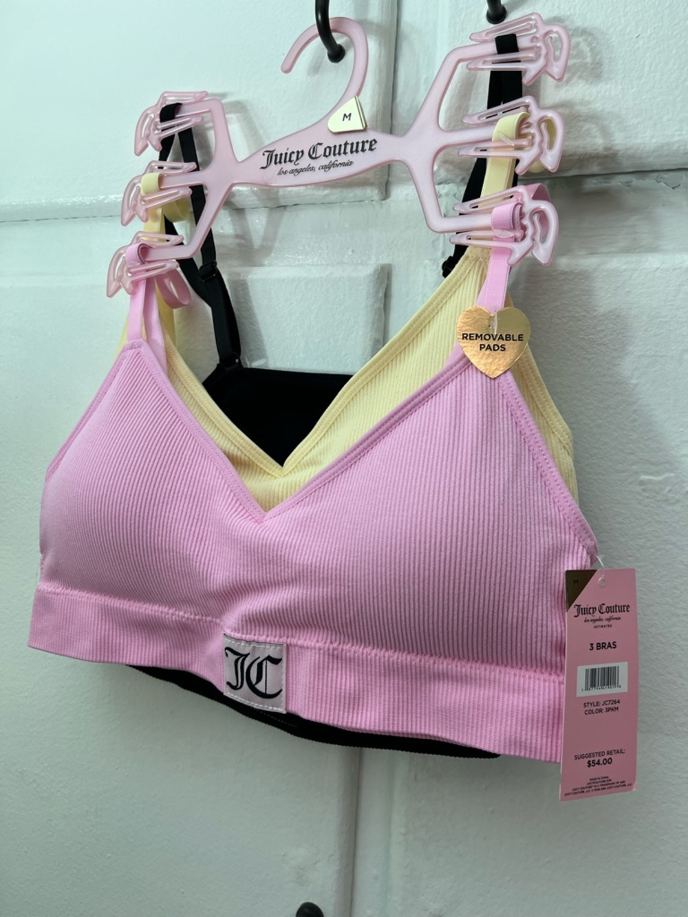 Juicy Couture Ribbed Wireless Bralette Set — Pink, Yellow & Black